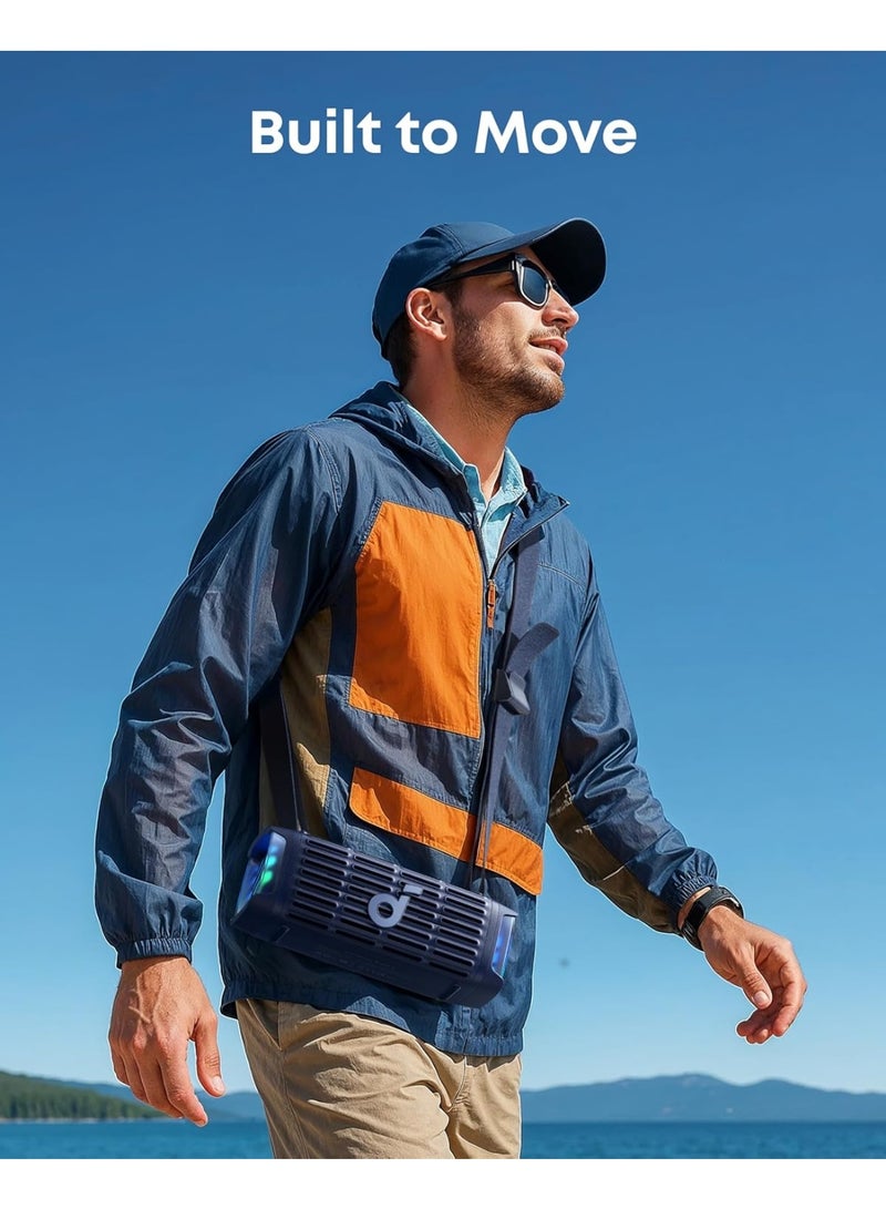 ساوند كور ساوندكور بوم ٣ آي، مكبرات صوت خارجية متينة، مقاومة للماء بمعيار IP68، تشغيل عائم، مقاومة للمياه المالحة، باس أب ٢.٠، مكبر صوت محمول بقوة ٥٠ واط، بلوتوث ٥.٣، ١٦ ساعة، TWS، مناسب للتجديف, الصيد, التخييم، لون الأزرق العميق لماء المحيط - Image 2