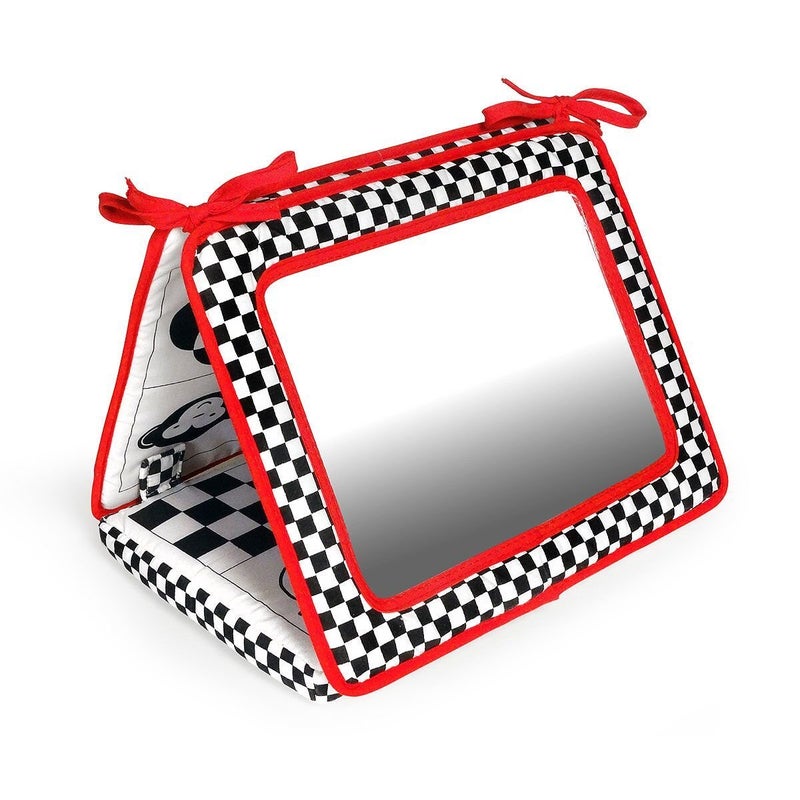 Genius Baby Toys Genius Baby Toys Tummy Time Mirror for Babies 06 Months  DoubleSided with High Contrast Images  Baby Floor Mirror Can Be Used in Crib  No Hard Edges  Black White and Red
