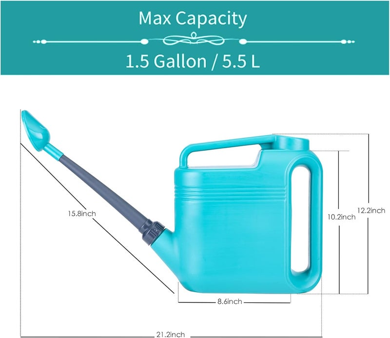 Ebristar 1.5 Gallon Watering Can for Outdoor & Indoor Plants, Large Garden Watering Pot with Lightweight and 5.5L Capacity, Plastic Watering Can with Long Spout and Metal Removable Sprinkler Head - Aquamarine - Image 3