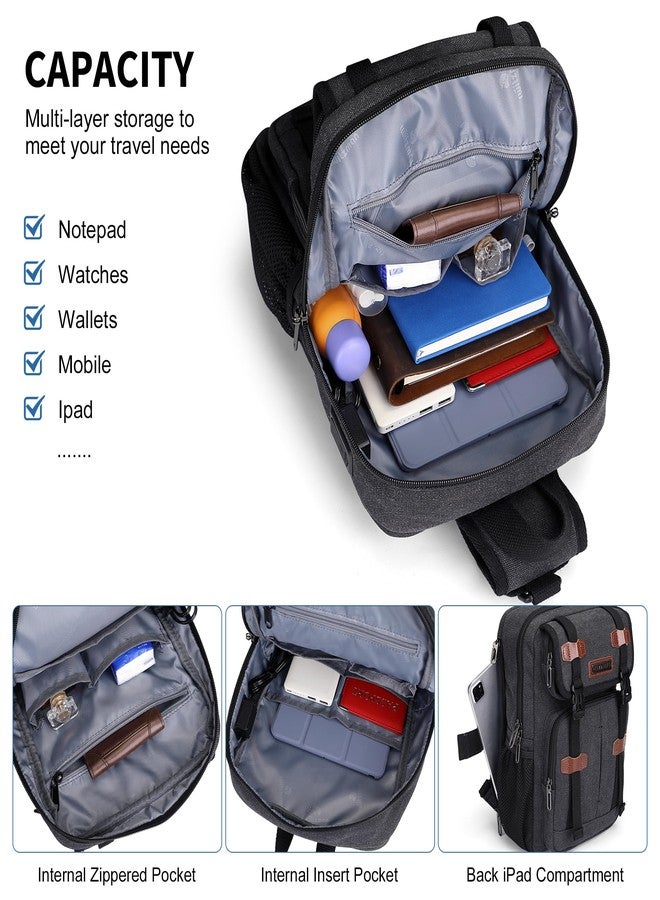 WITZMAN Sling Bag for Men Canvas Vintage Travel Crossbody Shoulder Bags Casual Large Chest Bag with USB Charging Port(A8019 Black) - Image 4
