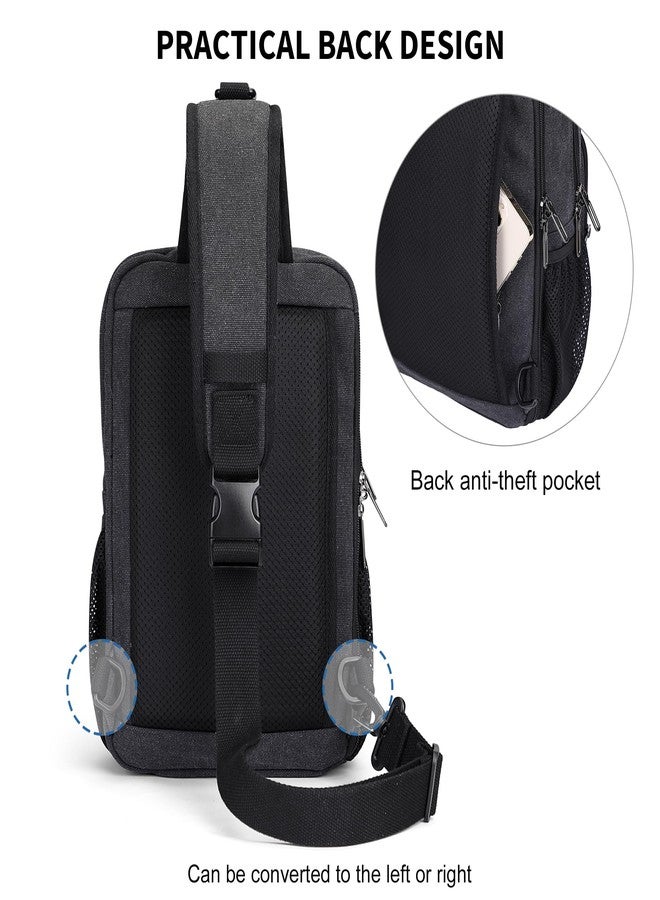 WITZMAN Sling Bag for Men Canvas Vintage Travel Crossbody Shoulder Bags Casual Large Chest Bag with USB Charging Port(A8019 Black) - Image 5
