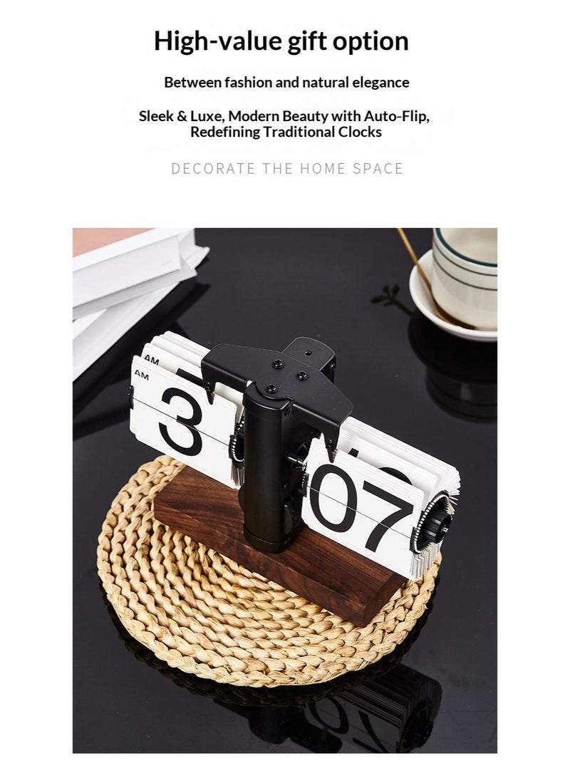 Miaoke New Retro Solid Wood Mechanical Flip-Page Clock - Unique Desktop Decorative Timepiece - Image 3