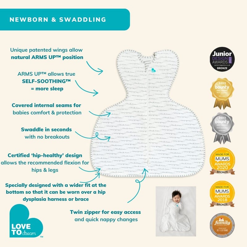Love to Dream Swaddle UP Transition Bag, Hip Dysplasia, White, Medium, Specially Designed Swaddle Up with a Wider fit at The Bottom so That it can be Worn Over a Hip dysplasia Harness or Brace - Image 4