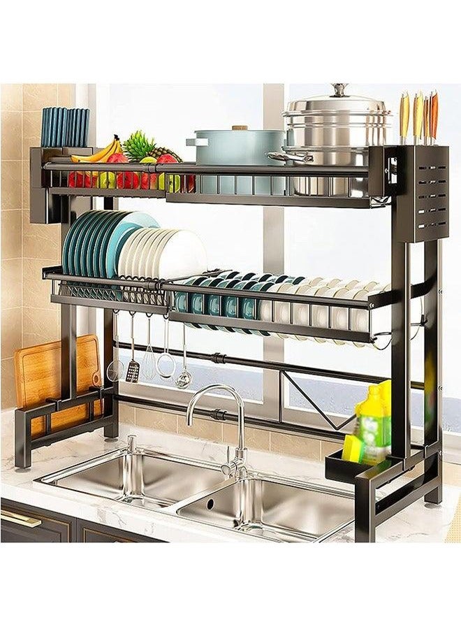 بلومنغ تايم رف مطبخ قابل للتمديد، رف لتخزين الأطباق والأواني، رف لوضع الأغراض على سطح العمل، رف تخزين للمطبخ، مصنوع من الفولاذ الكربوني + طلاء مطلي بالحرارة، موفر للمساحة، قابل للفك والتركيب وسهل التنظيف، لون أسود. - Image 1