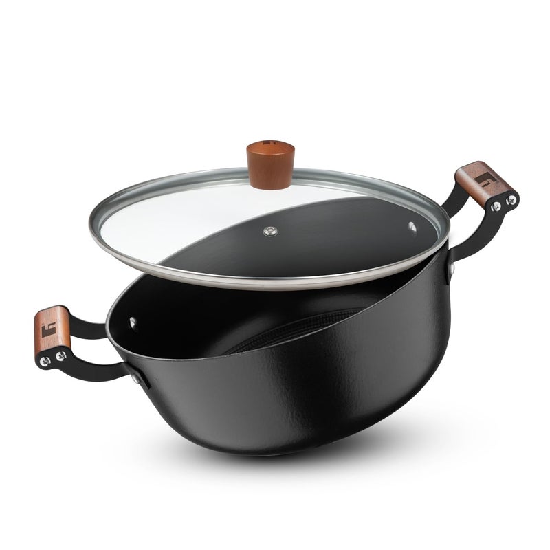 BERGNER Bergner Odin 24cm 38 Liters Cast Iron Casserole with Glass Lid Biryani Handi Pot For Cooking Heavy Bottom Lightweight and Rust Proof Coating Enamel Finish Induction Bottom and Gas Stove Ready - Image 1