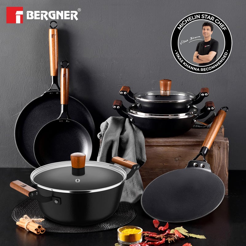 BERGNER Bergner Odin 24cm 38 Liters Cast Iron Casserole with Glass Lid Biryani Handi Pot For Cooking Heavy Bottom Lightweight and Rust Proof Coating Enamel Finish Induction Bottom and Gas Stove Ready - Image 2