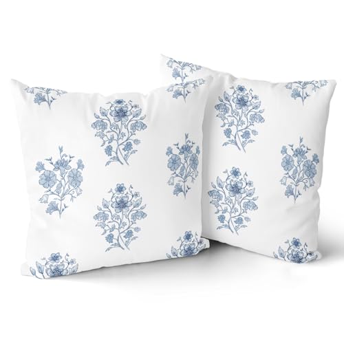 Giwawa Blue Floral Pillow Covers 18x18 Inch Blue and White Throw Pillow Covers Set of 2 Chinoiserie Pillow Cases Decorative Vintage Flower Cushion Covers for Sofa Bed Living Room Home Decor - Image 1