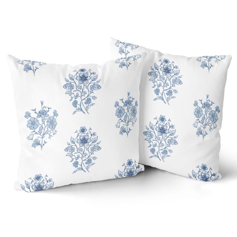 Giwawa Blue Floral Pillow Covers 18x18 Inch Blue and White Throw Pillow Covers Set of 2 Chinoiserie Pillow Cases Decorative Vintage Flower Cushion Covers for Sofa Bed Living Room Home Decor - Image 2