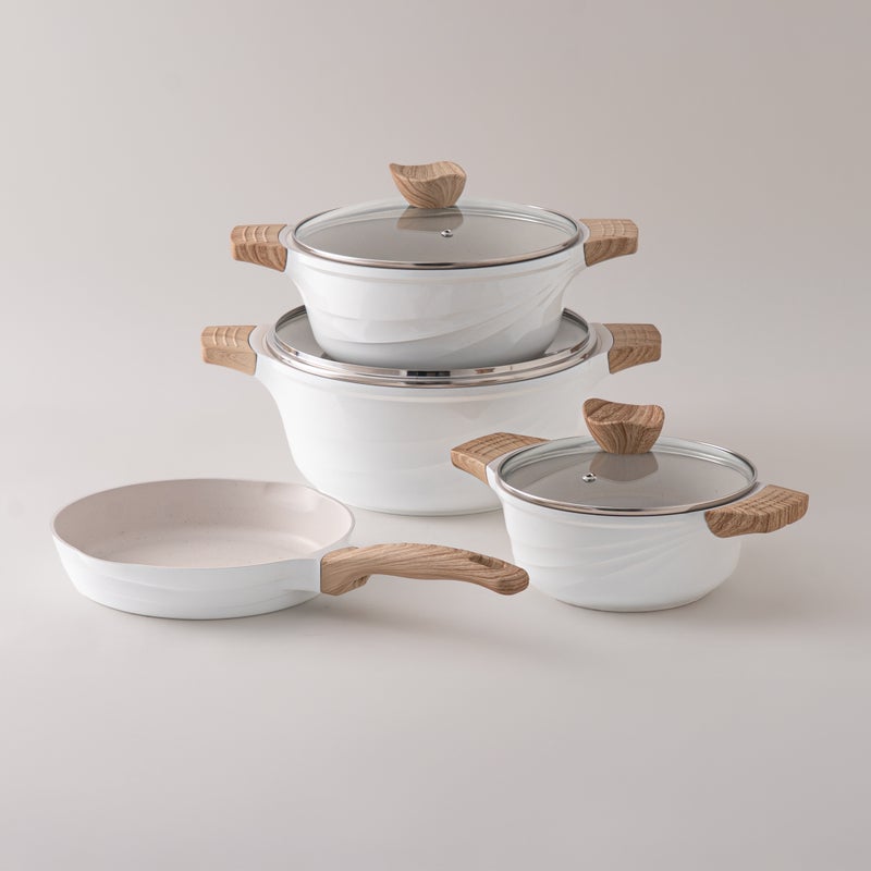 ألبرتو طقم قدور ألومنيوم 7 قطع، أبيض - Image 1