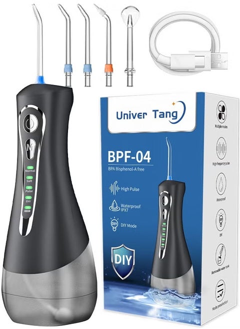 Water Flosser Cordless Portable Dental Oral Irrigator With 5 Modes,4 Standard Replaceable Jet Tips,Rechargeable IPX7 Waterproof DIY Dental Flossers Teeth Cleaner,320ml Detachable Reservoir,Black