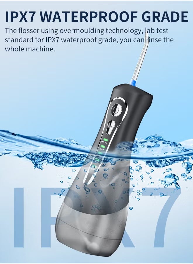 Univer Tang - Water Flosser Cordless Portable Dental Oral Irrigator With 5 Modes,4 Standard Replaceable Jet Tips,Rechargeable IPX7 Waterproof DIY Dental Flossers Teeth Cleaner,320ml Detachable Reservoir,Black - Image 1