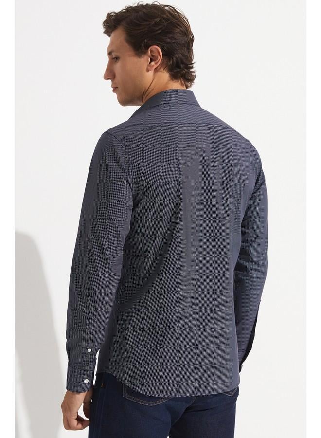 جون قميص رجالي بأكمام طويلة بقصة ضيقة - حصري لشهر يونيو - كحلي - Image 3