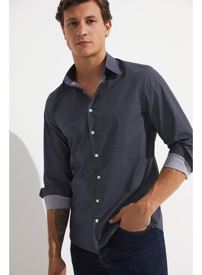 جون قميص رجالي بأكمام طويلة بقصة ضيقة - حصري لشهر يونيو - كحلي - Image 5