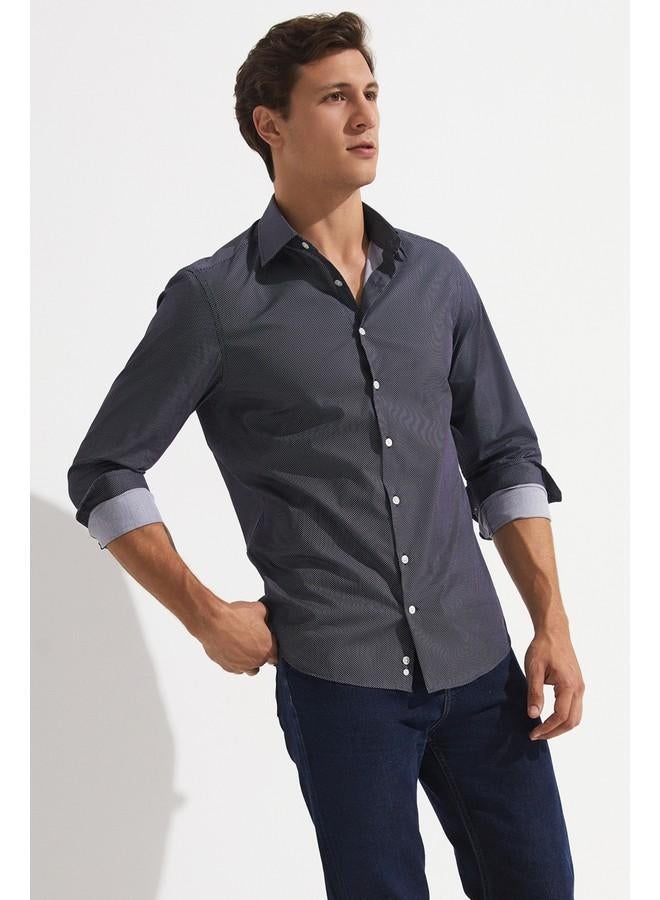 جون قميص رجالي بأكمام طويلة بقصة ضيقة - حصري لشهر يونيو - كحلي - Image 4