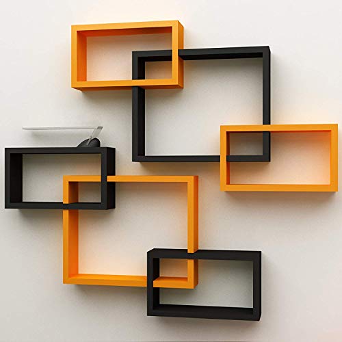 Onlineshoppee Intersecting MDF Set of 6 Wall Shelves (Orange & Black) - Image 3