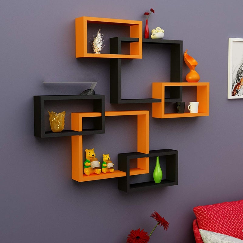 Onlineshoppee Intersecting MDF Set of 6 Wall Shelves (Orange & Black) - Image 4