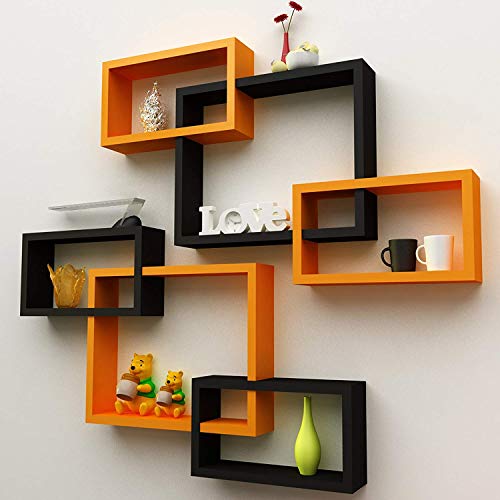 Onlineshoppee Intersecting MDF Set of 6 Wall Shelves (Orange & Black) - Image 2