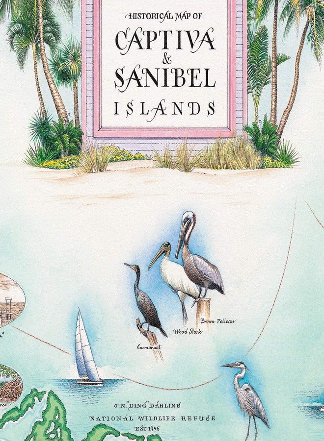 Xplorer Maps Sanibel & Captiva Islands Hand-Drawn Map - 24x18 Vintage-Style Lithographic Print - Made in USA - Image 2
