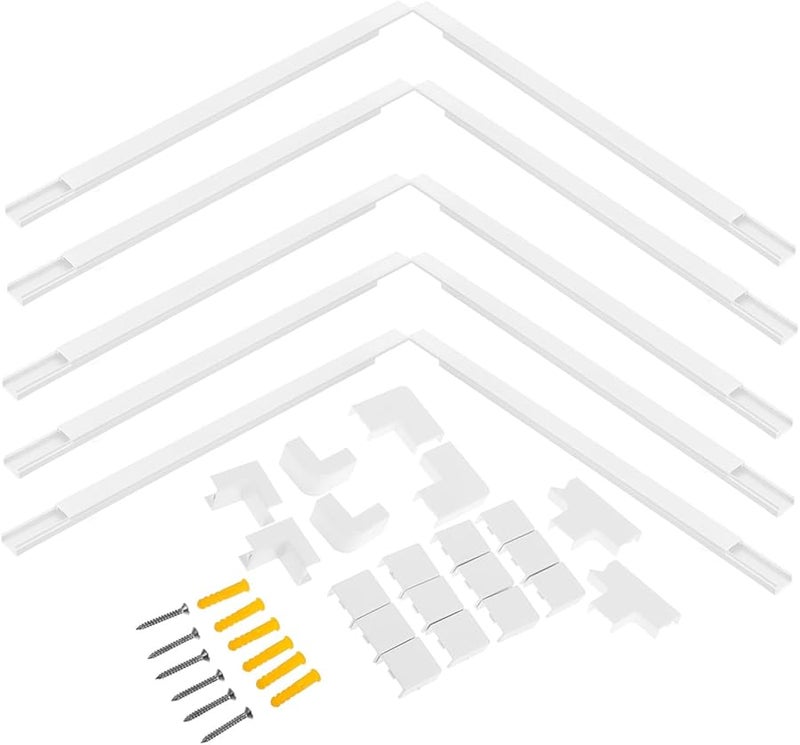 طقم إخفاء الأسلاك الكهربائية من البي في سي الأبيض، غطاء أسلاك لتلفزيون الحائط المثبت مع براغي وشريط لاصق - Image 1