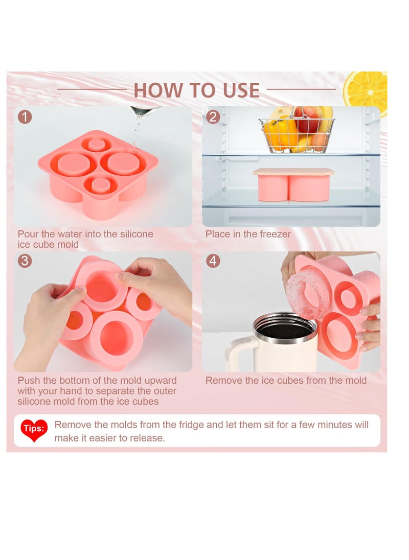 KASTWAVE - Ice Cube Tray for Stanley Cup, Silicone Ice Cube Molds for Stanley Tumbler Cup, Ice Cube Trays with Lids for Chilling Drinks, Coffee, Pink - Image 1