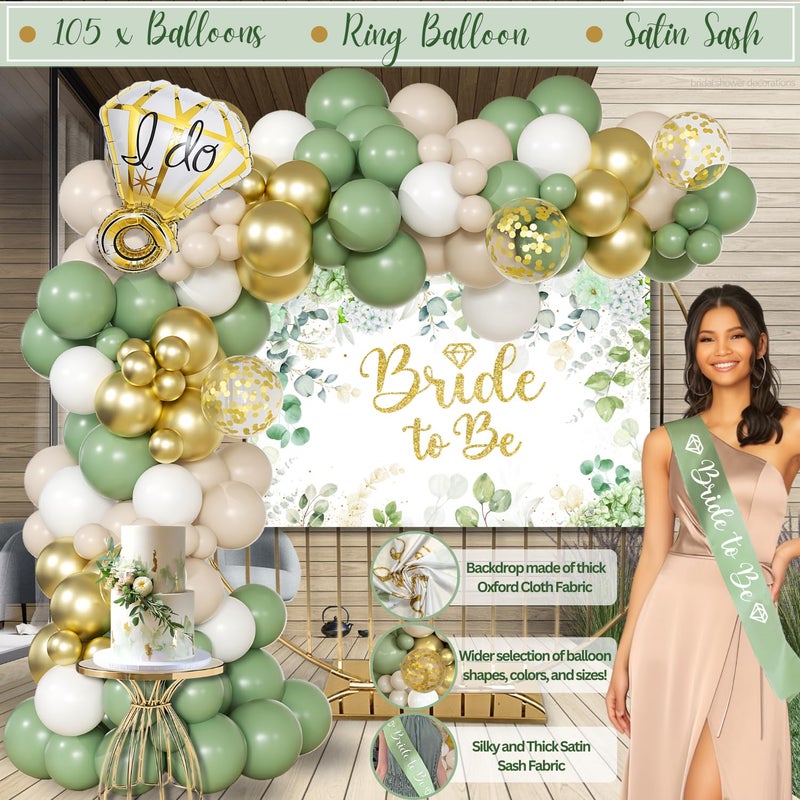 RainMeadow 215 Pc Premium Bridal Shower Decorations Olive Sage Green - Bridal Shower Balloon Boxes with A-Z Letters & Bridal Balloon Arch Kit & Bride to Be Balloon for Bridal, Bachelorette, Engagement or Wedding - Image 5