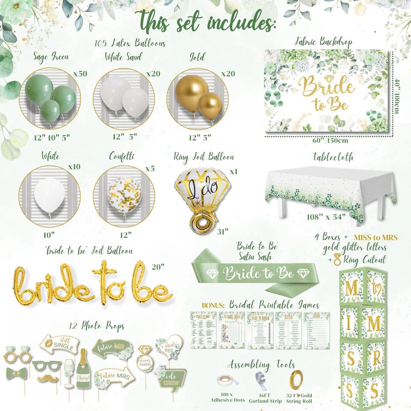 RainMeadow 215 Pc Premium Bridal Shower Decorations Olive Sage Green - Bridal Shower Balloon Boxes with A-Z Letters & Bridal Balloon Arch Kit & Bride to Be Balloon for Bridal, Bachelorette, Engagement or Wedding - Image 4
