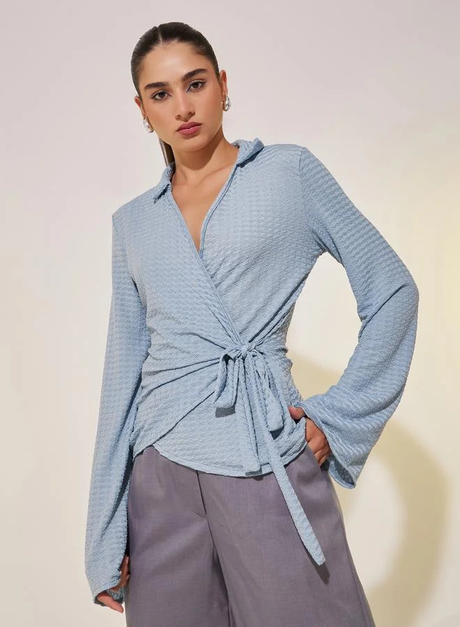 تايك تو Take Two Texture Long Sleeve Wrap Top