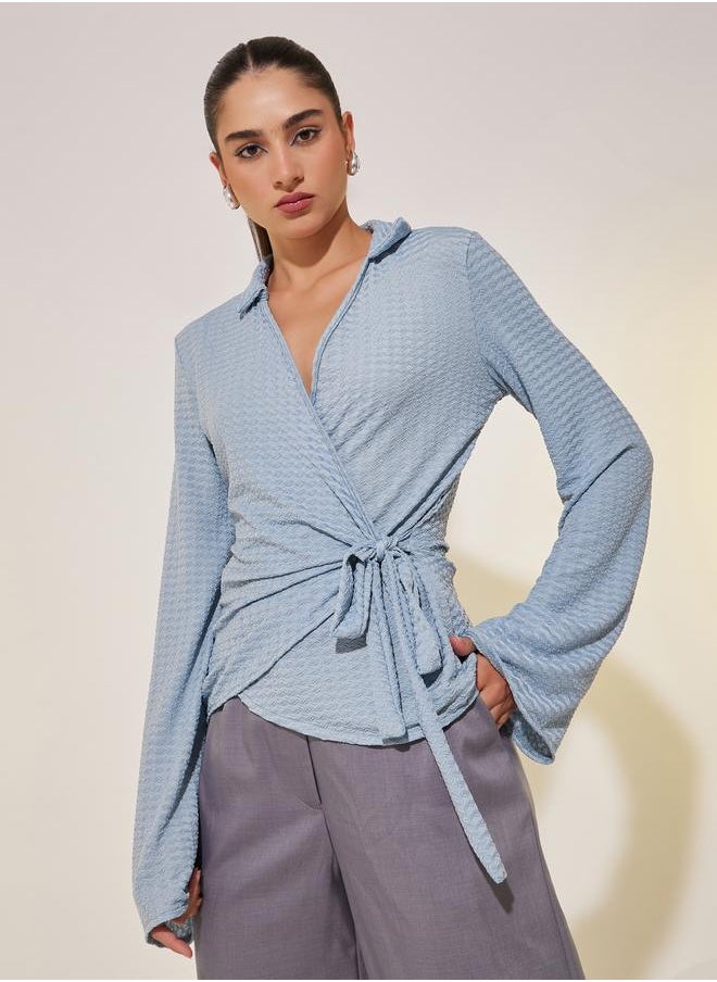 Take Two Take Two Texture Long Sleeve Wrap Top  - Image 1