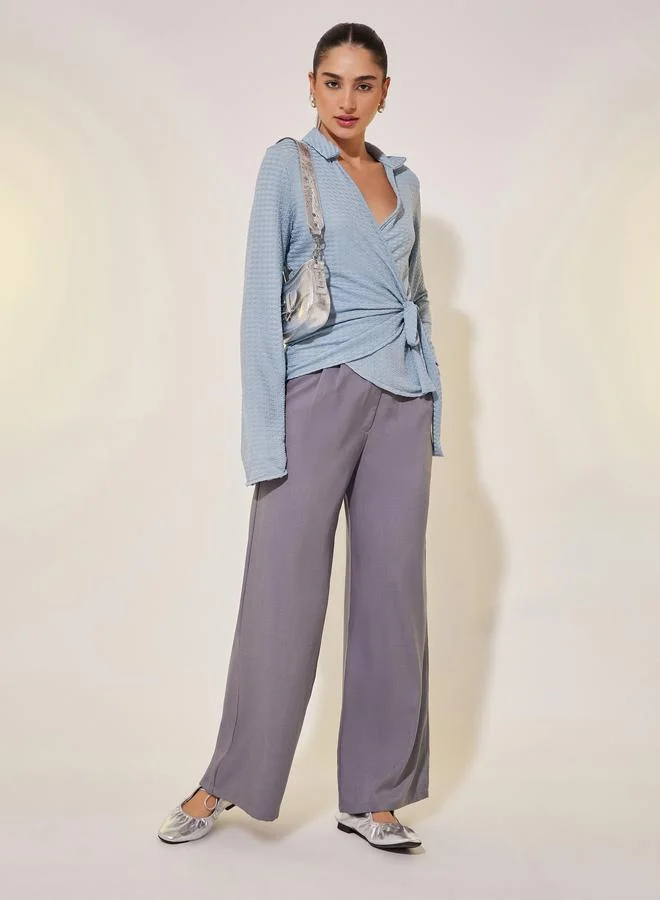 تايك تو توب التفاف بأكمام طويلة بنسيج مزدوج