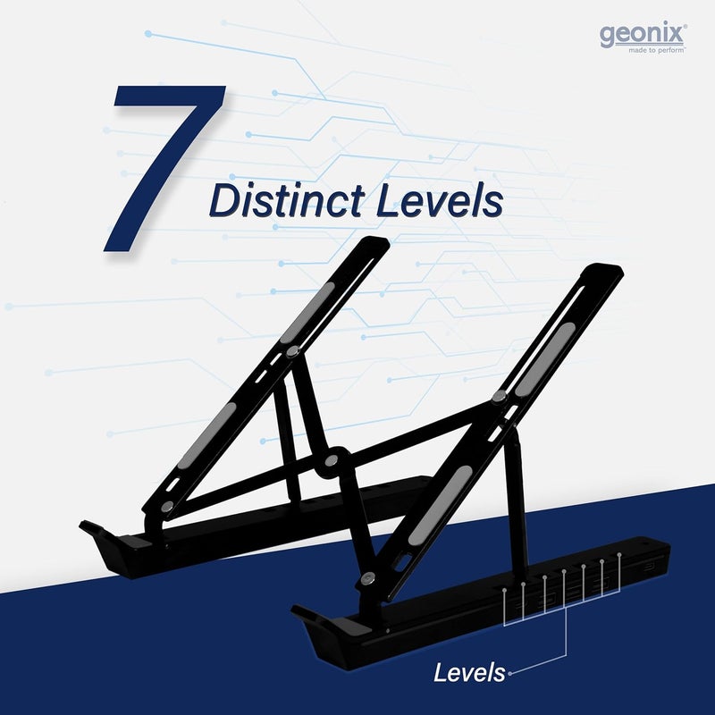 GEONIX 6 Angles Height Adjustable Foldable Laptop/Notebook Aluminium Alloy Stand with 2 Type C Interface and 3 USB A Interface (Black) - Image 4