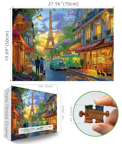 Blueforest 1000 Piece Puzzle for Adults Paris Street View Sunset Landscape Jigsaw Puzzle wEiffel Tower Challenging for Adults Family Game Night - Image 5