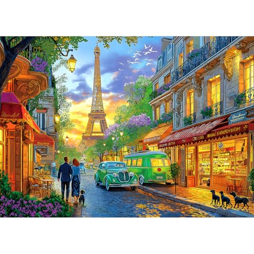 Blueforest 1000 Piece Puzzle for Adults Paris Street View Sunset Landscape Jigsaw Puzzle wEiffel Tower Challenging for Adults Family Game Night - Image 1