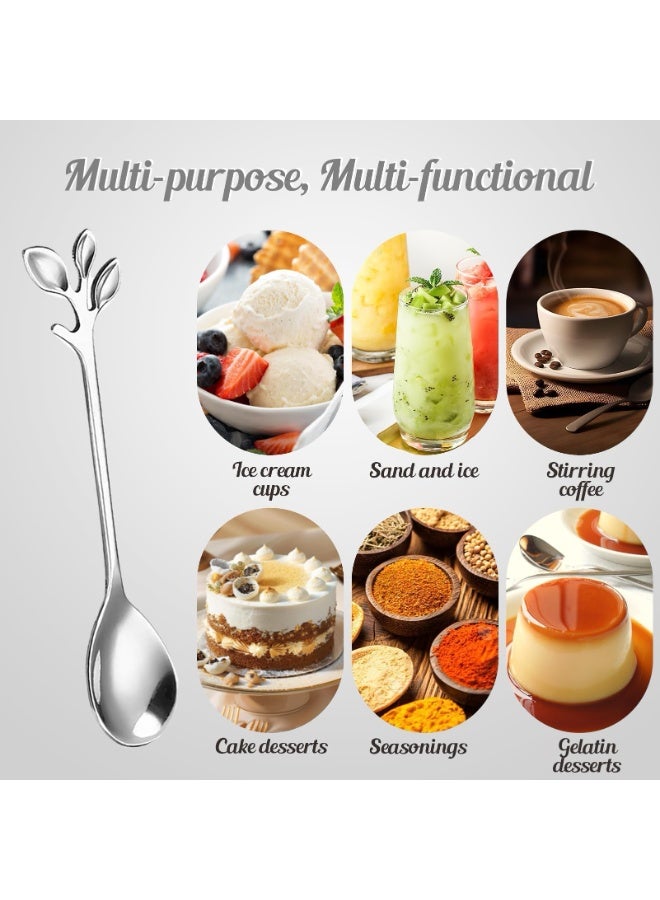 12 PCS Elegant Silver Leaf Coffee Spoons 4.9" Mini Stainless Steel Espresso and Dessert Tea Spoons Creative Leaf Tableware Dessert Spoon for Stirring Mixing Sugar Ice Cream Cake Coffee Tea - Image 4