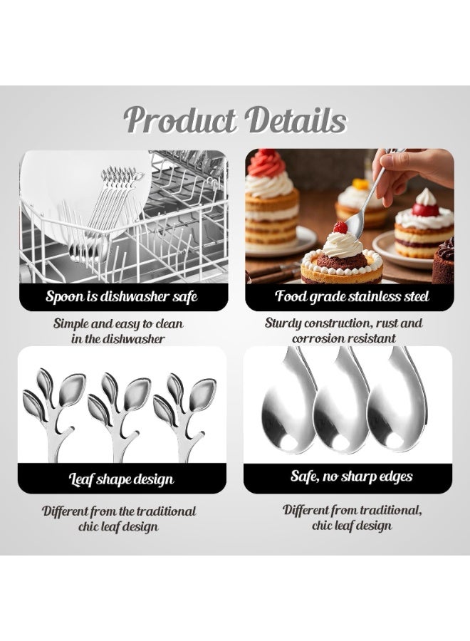 12 PCS Elegant Silver Leaf Coffee Spoons 4.9" Mini Stainless Steel Espresso and Dessert Tea Spoons Creative Leaf Tableware Dessert Spoon for Stirring Mixing Sugar Ice Cream Cake Coffee Tea - Image 3