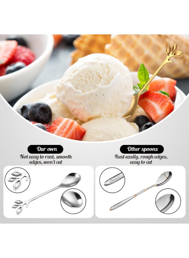12 PCS Elegant Silver Leaf Coffee Spoons 4.9" Mini Stainless Steel Espresso and Dessert Tea Spoons Creative Leaf Tableware Dessert Spoon for Stirring Mixing Sugar Ice Cream Cake Coffee Tea - Image 5