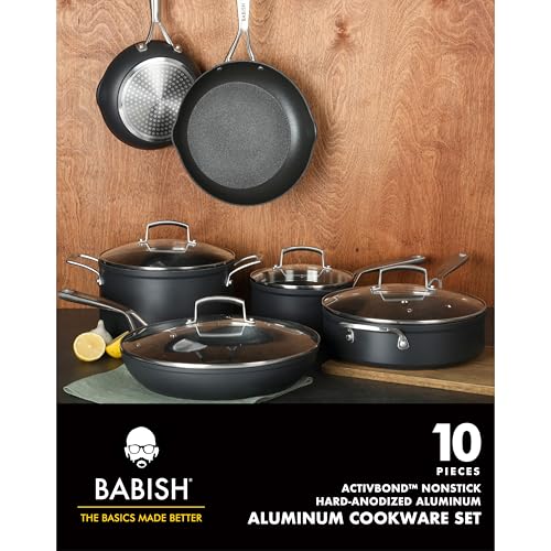 Babish 10 Piece Hard Anodized Laser Titanium Forever Non Stick Technology Durable Pots and Pans Cookware Set - Black - Image 2