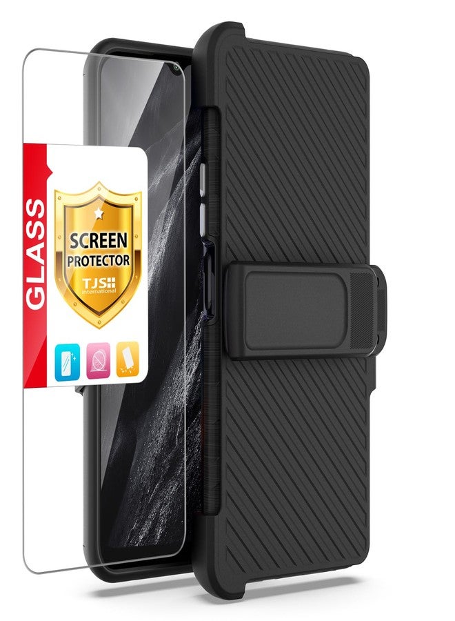 TJ's TJS Compatible for Boost Celero5G SC 2024 Case (Version Only), with Tempered Glass Screen Protector, Belt Clip Hybrid Kickstand Heavy Duty Magnetic Support Phone Case for Celero 5G SC (Black) - Image 1