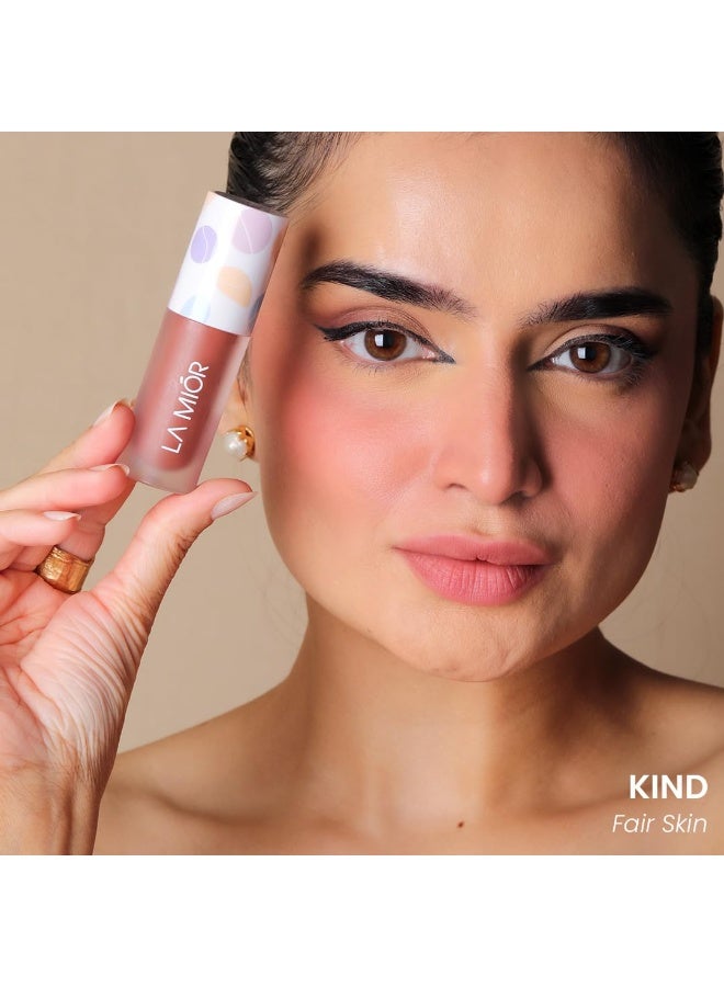 LAMIOR Kind Liquid Blush 5ML | Radiant & Satin Finish | 3 in 1 Colour for Cheeks, Lips & Eyes Tint | Long Lasting Natural Glow | Pigmented & Buildable, Enriched with Almond Oil, Jojoba & squalane - Image 4