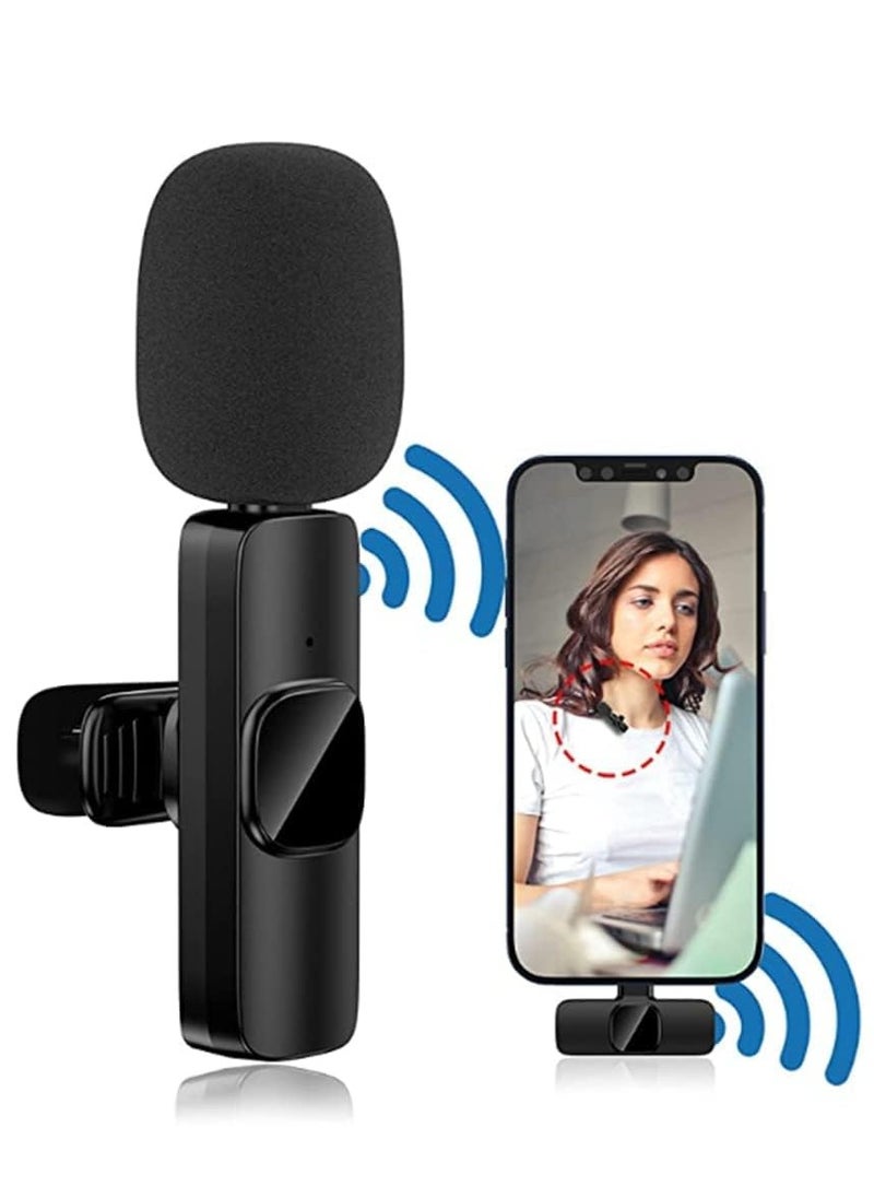 Generic K9 Wireless 2 in 1 Lavalier Microphone With Receiver For iPhone And Type-C Devices, Mini Portable Recording Clip Mic For Live Stream Vlog Video Recording - Black  - Image 1