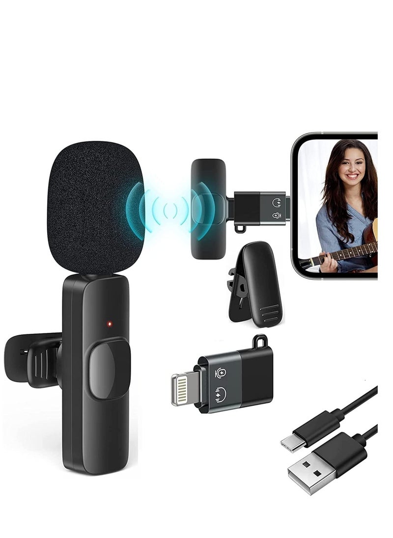 Generic K9 Wireless 2 in 1 Lavalier Microphone With Receiver For iPhone And Type-C Devices, Mini Portable Recording Clip Mic For Live Stream Vlog Video Recording - Black  - Image 2