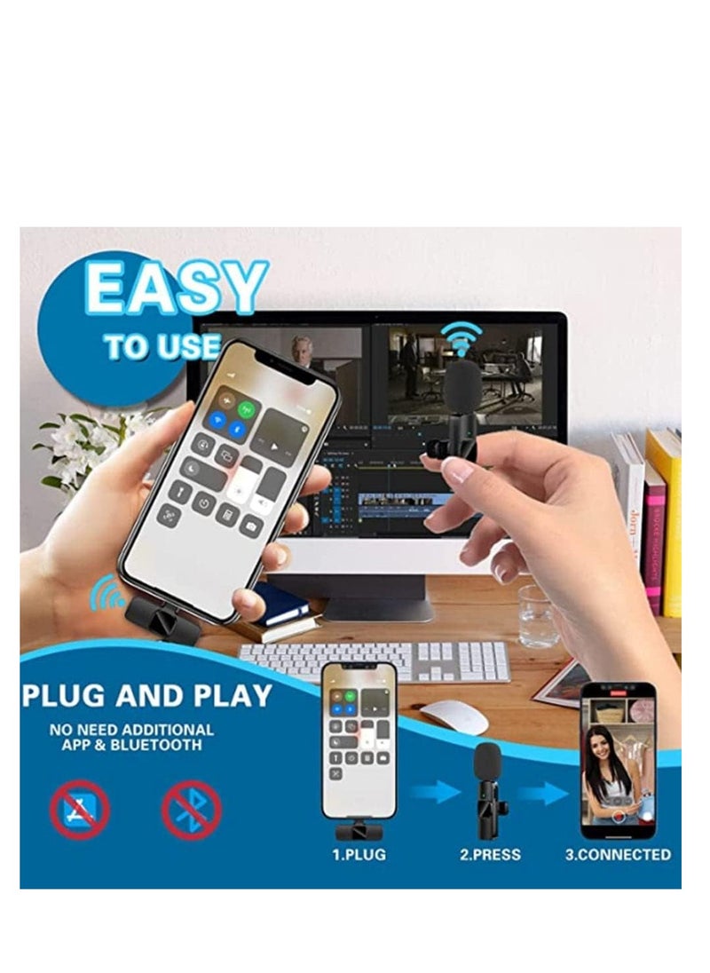 Generic K9 Wireless 2 in 1 Lavalier Microphone With Receiver For iPhone And Type-C Devices, Mini Portable Recording Clip Mic For Live Stream Vlog Video Recording - Black  - Image 4