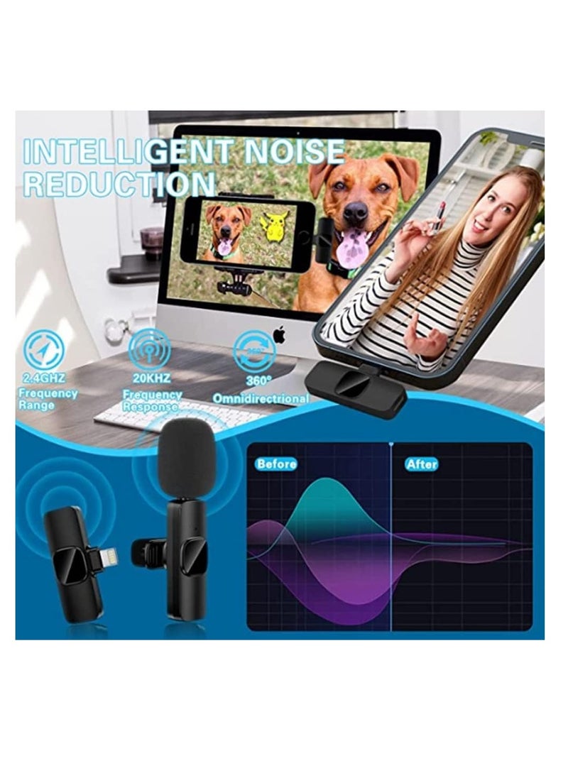 Generic K9 Wireless 2 in 1 Lavalier Microphone With Receiver For iPhone And Type-C Devices, Mini Portable Recording Clip Mic For Live Stream Vlog Video Recording - Black  - Image 5