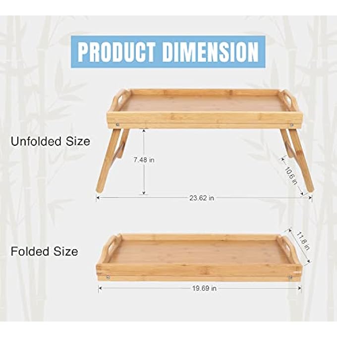 rayihni BREAKFAST IN BED TRAY TABLE WITH FOLDING LEGS- BED TABLE LAPTOP DESK- PORTABLE BREAKFAST SERVING TRAY-BAMBOO BED TRAY WITH LEGS-BAMBOO LAPTOP TABLE-LAPTOP TABLE ON BED - Image 2