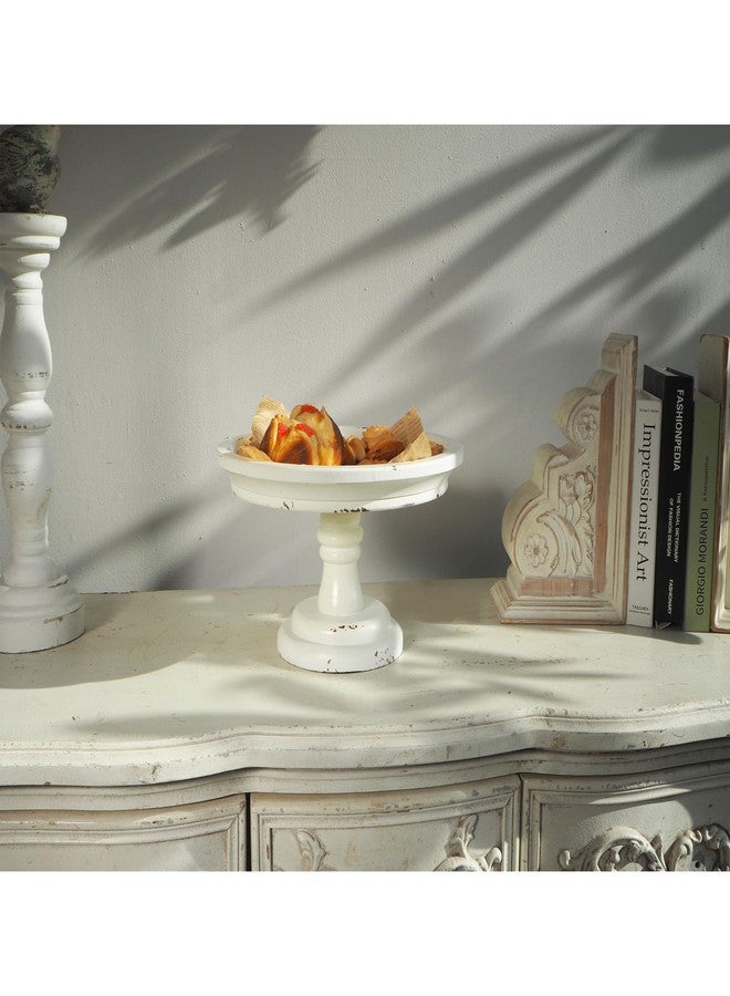 Sofe Rustic White Wood Pedestal Tray Stand for Table Decoration,Round Distressed Finished Cake Stand Dessert Table Display,Farmhouse Cake Stand Candle Holder Perfect for Weddings,Birthdays - Image 5