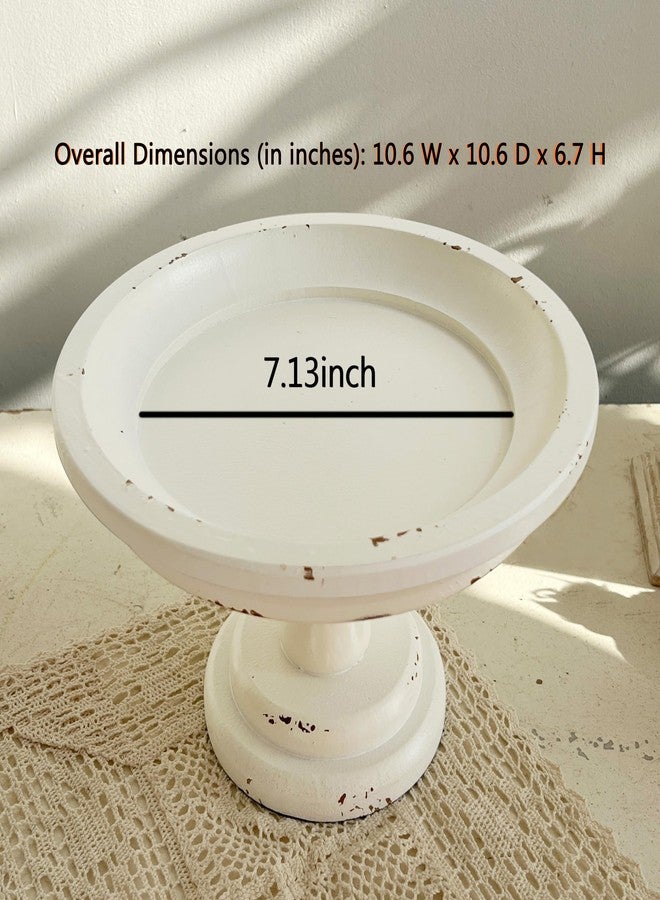 Sofe Rustic White Wood Pedestal Tray Stand for Table Decoration,Round Distressed Finished Cake Stand Dessert Table Display,Farmhouse Cake Stand Candle Holder Perfect for Weddings,Birthdays - Image 2