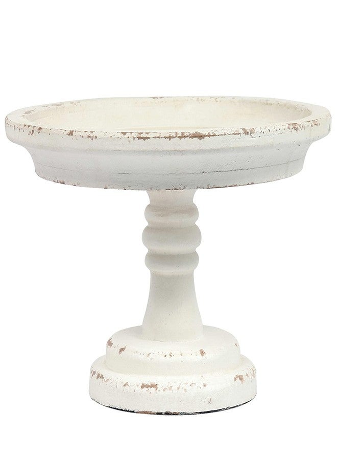 Sofe Rustic White Wood Pedestal Tray Stand for Table Decoration,Round Distressed Finished Cake Stand Dessert Table Display,Farmhouse Cake Stand Candle Holder Perfect for Weddings,Birthdays - Image 1