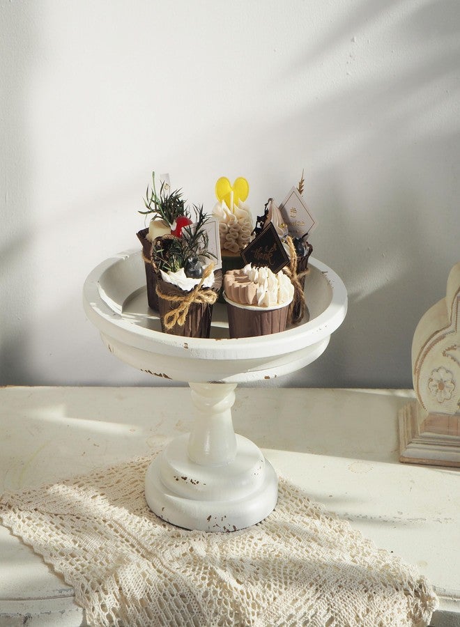 Sofe Rustic White Wood Pedestal Tray Stand for Table Decoration,Round Distressed Finished Cake Stand Dessert Table Display,Farmhouse Cake Stand Candle Holder Perfect for Weddings,Birthdays - Image 3