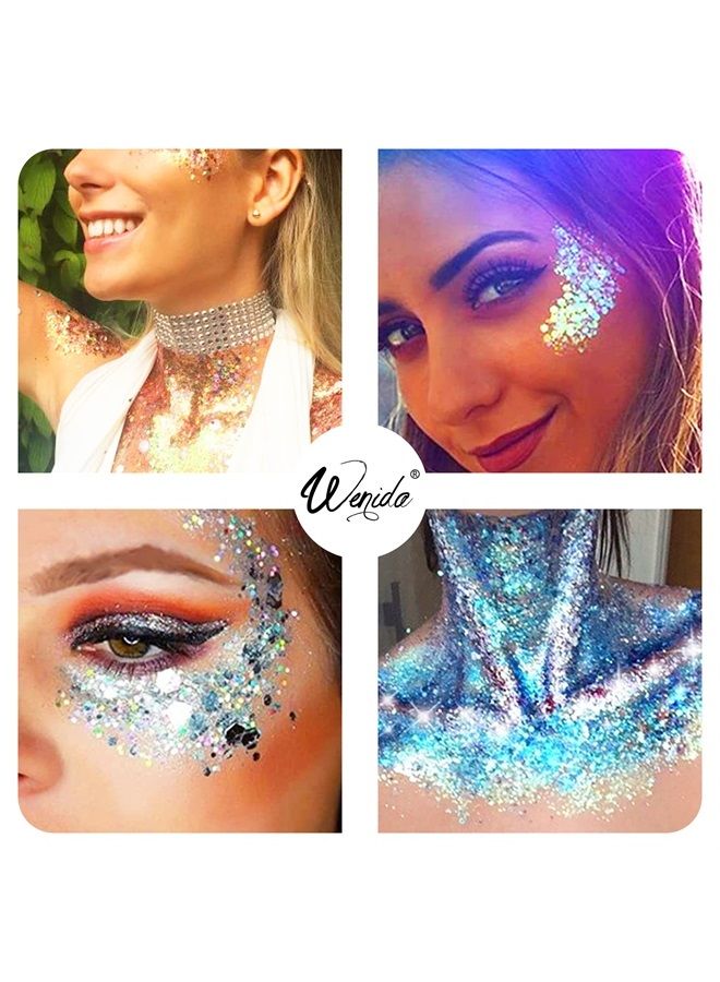 Wenida Body Glitter Wenida 8 Colors Iridescent Ultra Sparkle Opal Chunky Glitter Cosmetic Festival Makeup Powder for Nail Hair Eye Face - Image 2