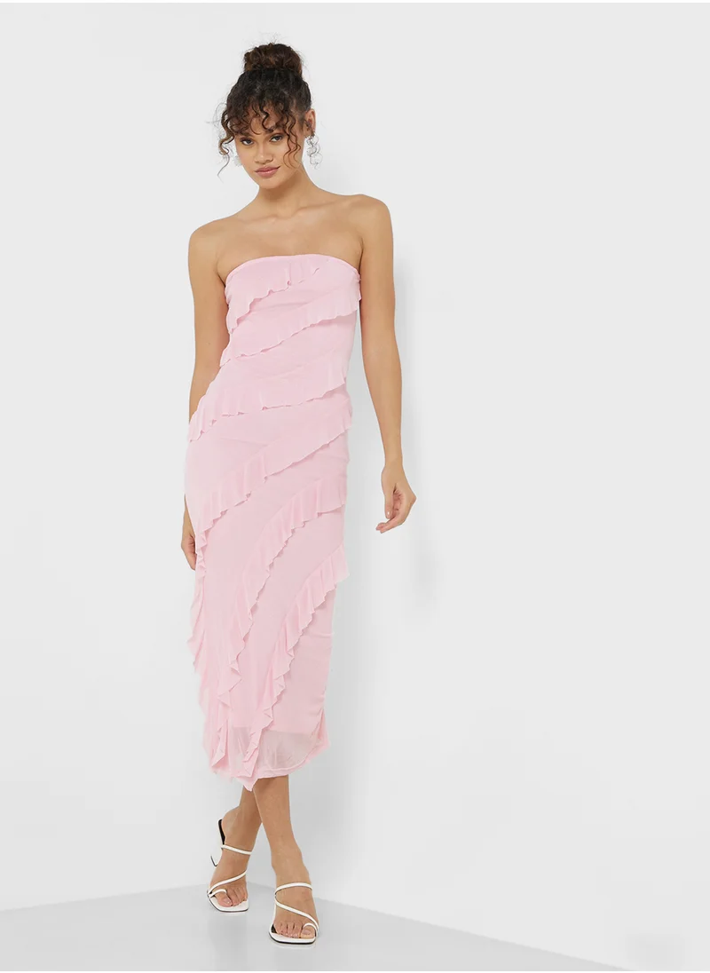 Ginger Ruffle Detail Bardot Maxi Dress