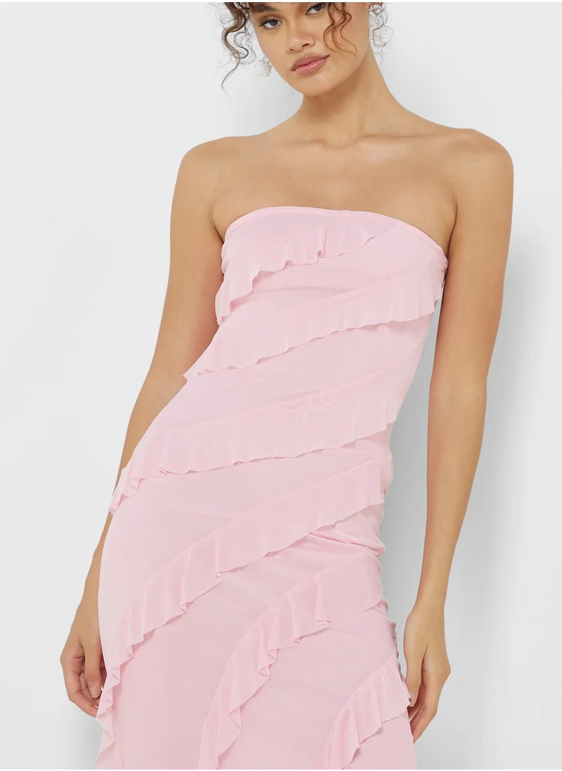 Ginger Ruffle Detail Bardot Maxi Dress